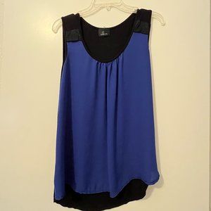 Blue and black sleeveless tank work blouse